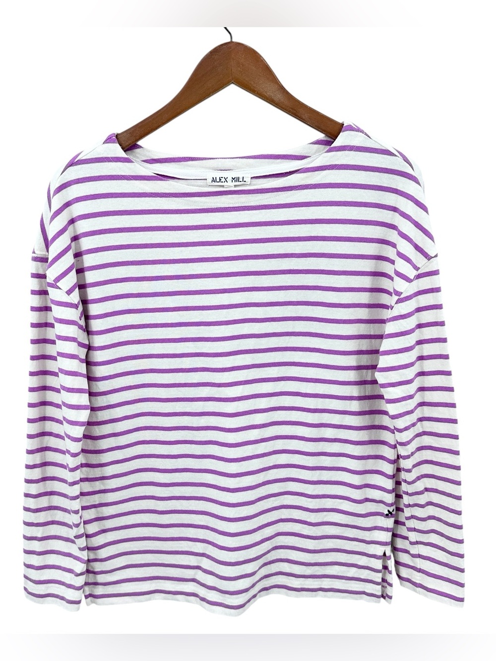 ALEX MILL Shirt Striped Cotton Heavyweight Long Sleeve White Purple